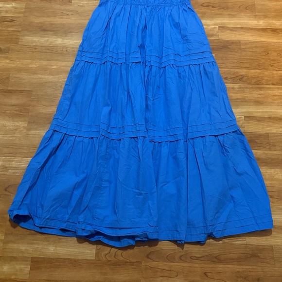 Crown & Ivy Blue Tiered Maxi Dress Women's Large V-Neck Puff Sleeve Pockets - Picture 10 of 11